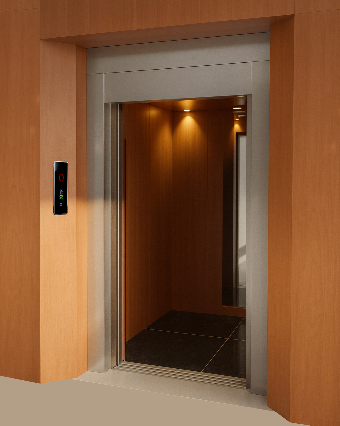 Sleek elevator shaft with linear lighting